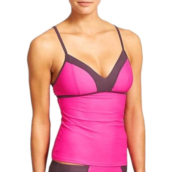 Athleta Tankini Top Women's Size Small Pink Grey Colourblock Swimwear Nylon - Picture 1 of 14